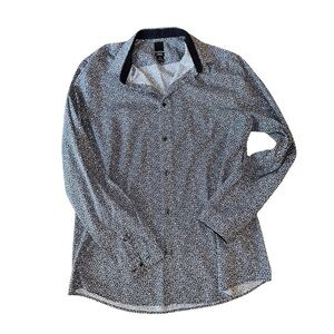 H&M Men's Slim Fit Navy Blue Floral Pattern Button-Up - Size XL